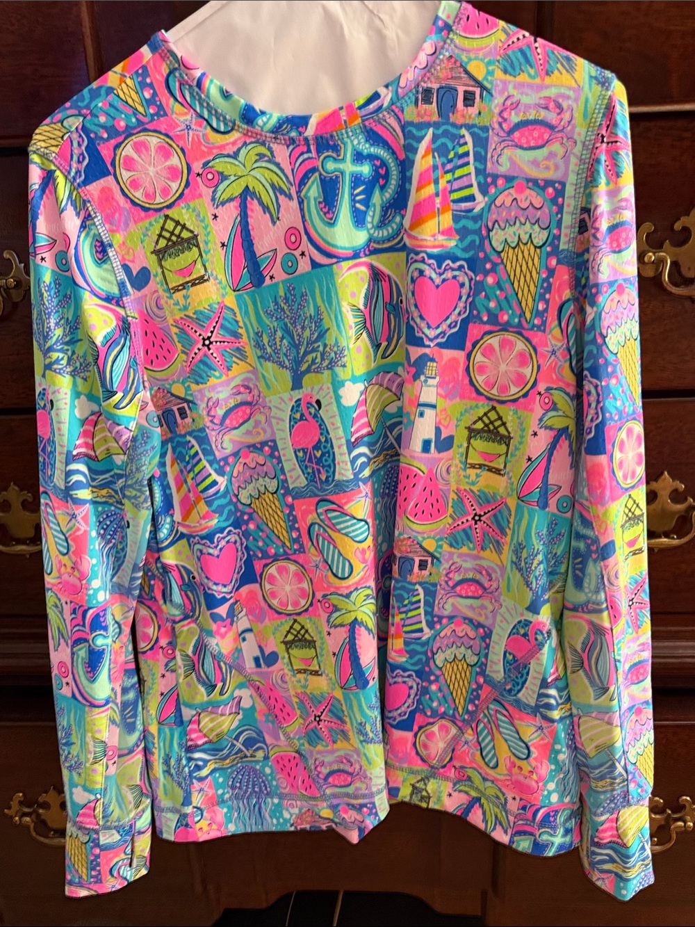 Lulu-B Neon Multicolor Beach Print Long Sleeve Top